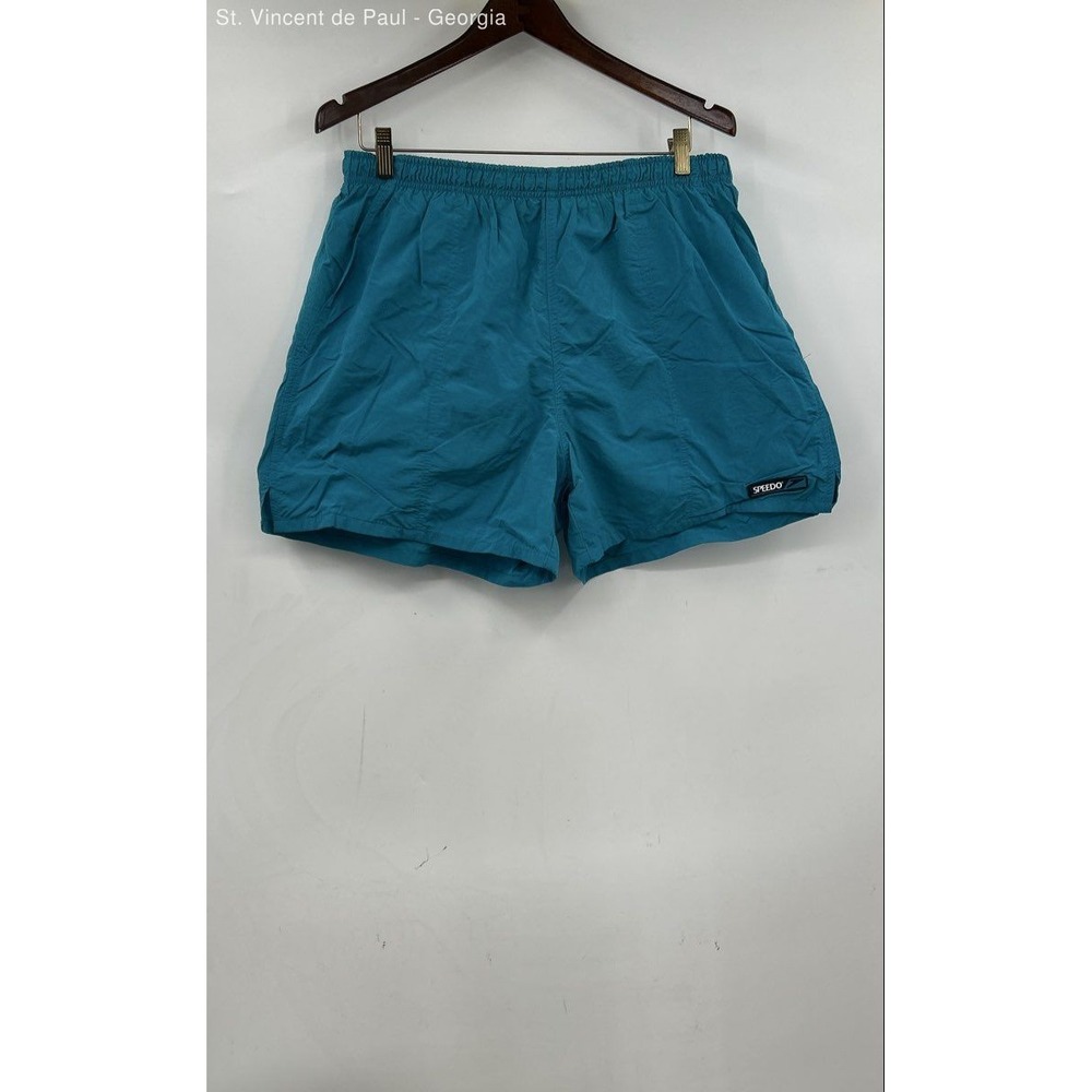 Speedo Turquoise 90s Nylon Elastic Waist Swim‎ Trunks Lined Men's L Retro